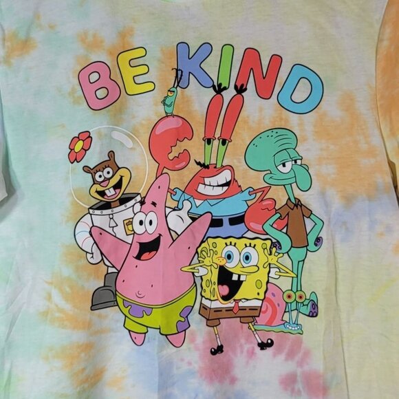 Nickelodeon Spongebob Squarepants T Shirt XS Short Sleeves Crew Be Kind Tie Dye - Picture 3 of 6